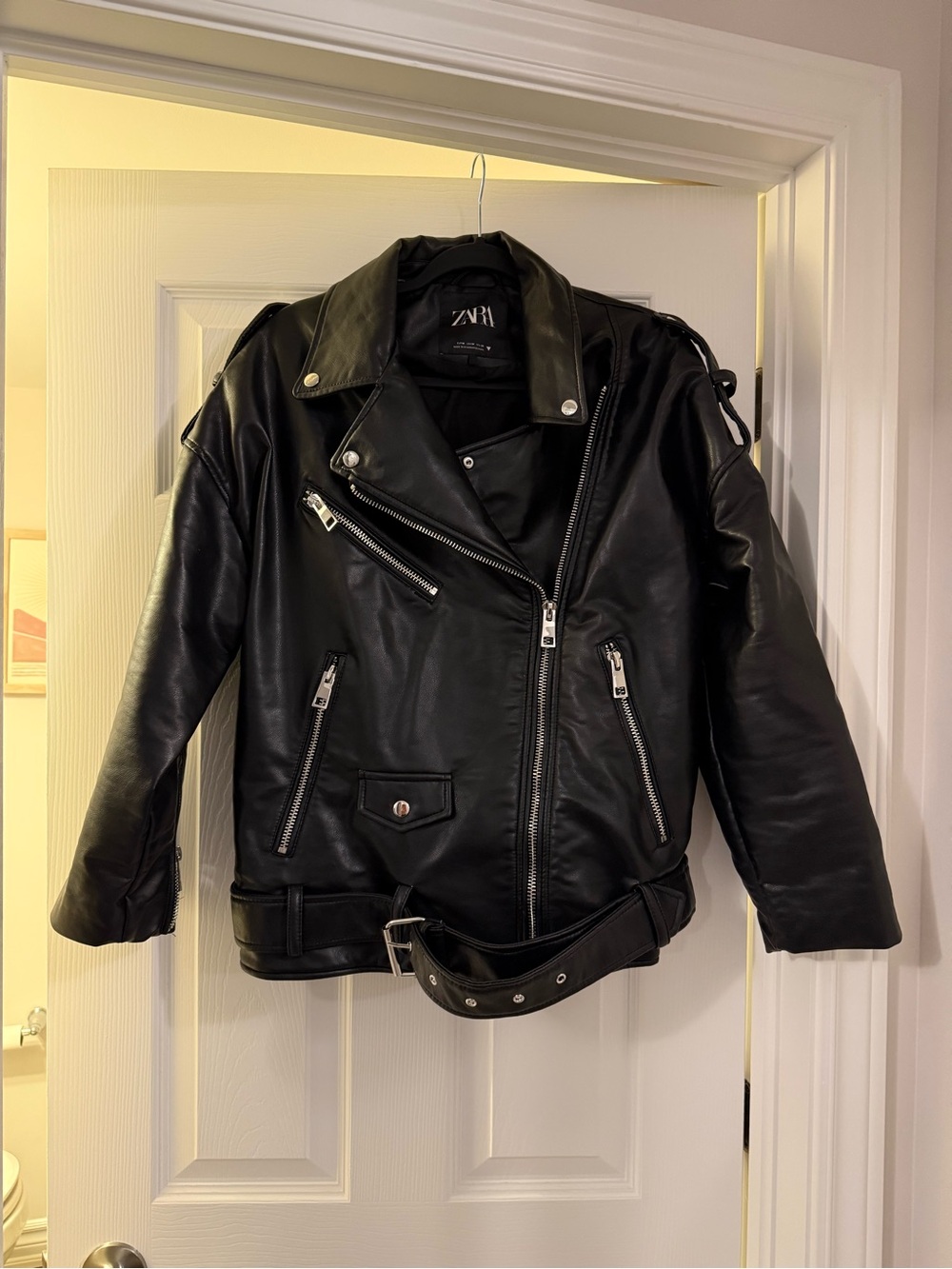 ZARA Black Leather Biker Jacket with Belt